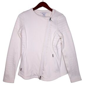 ATHLETA Dual Front Zip Up Moto Jacket Size Small in Magnolia White